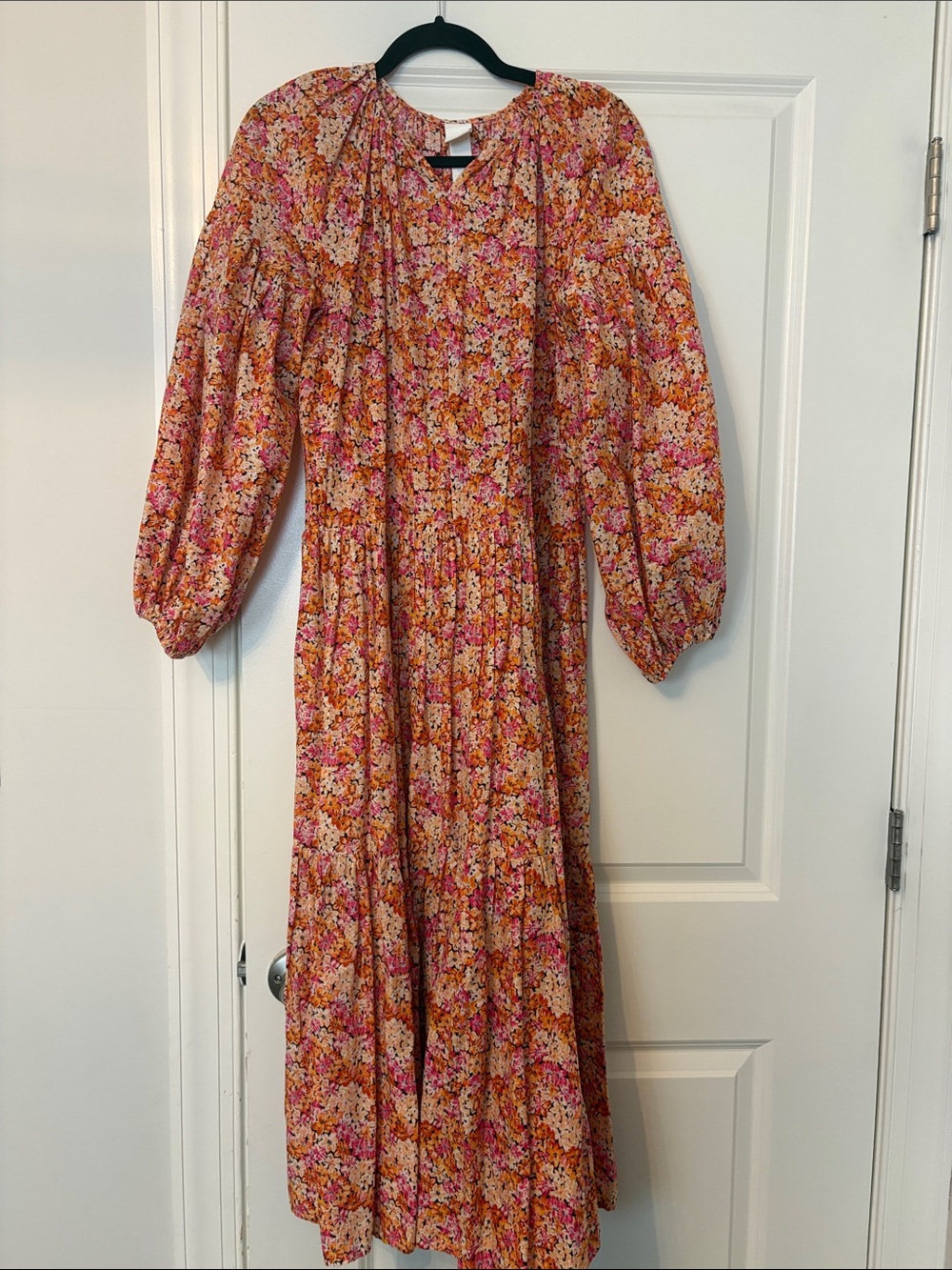 H&M Pink and Orange Floral Tiered Maxi Dress